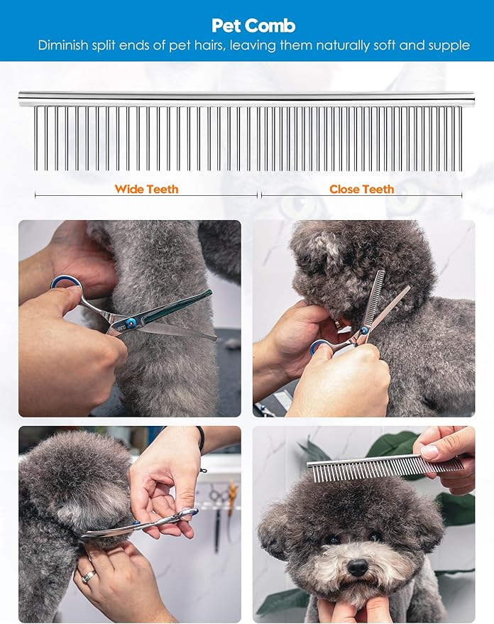 SUMFREY Dog Grooming Scissors with Safety Round Tips,Professional 5 in 1 Dog Grooming Kit ,Dog Scissors for Grooming Sharp and Durable, DGS001