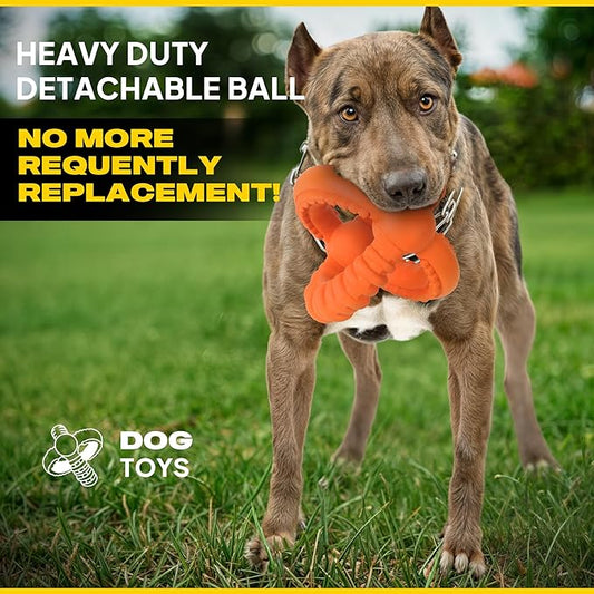 Fida Dog Chew Toys for Aggressive Chewers, 3-in-1 Indestructible Interactive Dog Toys, Unique Detachable Natural Rubber Dog Balls Tug &Fetch Toys for Large Dogs & Medium Dogs(Orange, L)