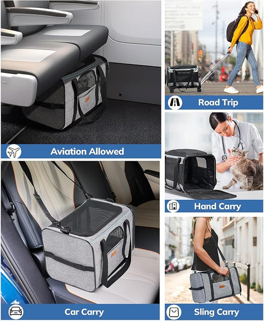 Morpilot Cat and Dog Carrier with Detachable Wheels - Airline Approved Rolling Carrier for Small Pets and Cats - Foldable Pet Travel Bag