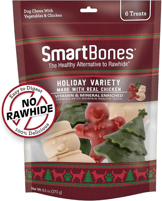 SmartBones Holiday Variety Pack 6 Count, Made with Real Vegetables and Chicken, Rawhide-Free Chews for Dogs