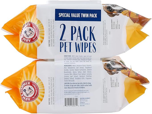 Arm & Hammer for Pets Heavy Duty Multipurpose Bath Wipes for Dogs | All Purpose Dog Wipes Remove Odor & Refresh Skin for Pets | Fruity Mango Scent, Two (2) 100 Count Packs of Pet Wipes