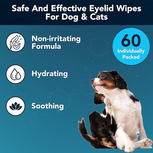 NOVEHA Dog Eye Wipes, Gentle Tear Stain Remover, Eye Hygiene, and Allergy Relief (60 Counts)