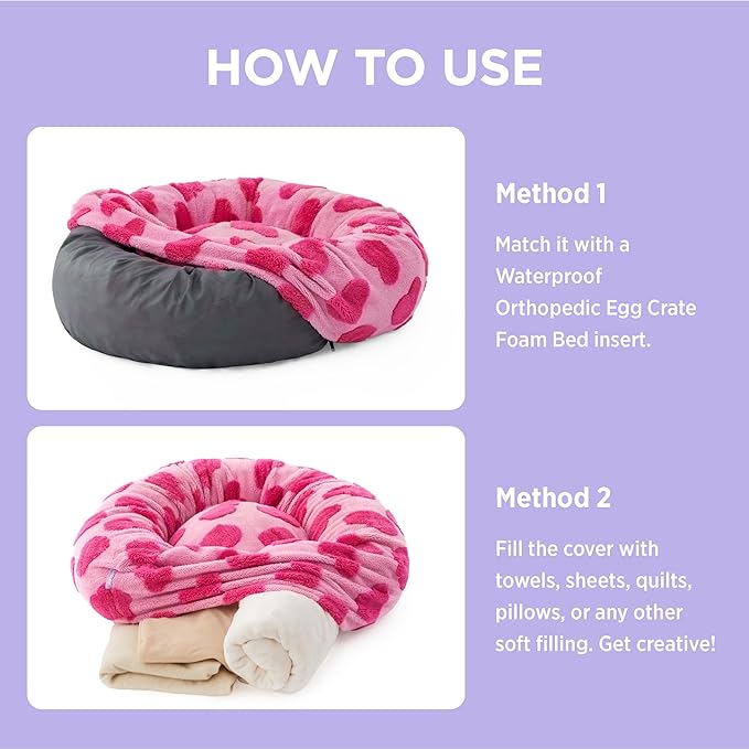Lesure Dog Bed Cover - Medium Dog Bed Washable Removable Cover, Replacement Cover for Orthopedic Pet Mad Beds, 30x30x8 Inches Tickled Pink