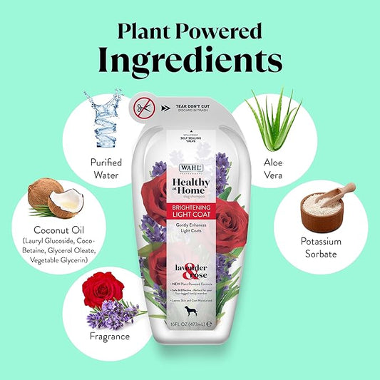 Wahl Professional Animal Healthy at Home Dog Shampoo - Plant Powered Grooming Shampoo - Brightening Light Coat