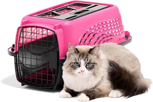 Petmate Two Door Pet Kennel for Pets up to 15 Pounds, Pink/Black, 19" Long, Made in USA