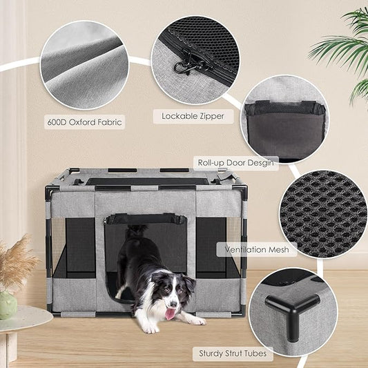 Dog Playpen, Portable Pet Playpen, Oxford Fabric Puppy Playpen, Breathable Dog Pen for Puppy, Kitten, Rabbit, Tent Crates Cage for Indoor/Outdoor, Top and Bottom with Zipper (S Grey)