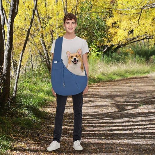 FDJASGY Small Pet Sling Carrier-Hands Free Reversible Pet Papoose Bag Tote Bag with a Pocket Safety Belt Dog Cat for Outdoor Travel Navy Blue