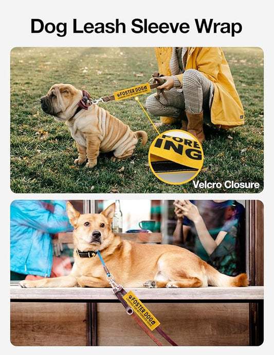 Yellow Foster Dog Looking for My Forever Home Dog Leash Sleeve, Funny Dog Tags Dog Leash Sleeve Wrap Alert Hanging ID Patch Tag, Pet Dog Birthday Service Dog Leash Gift for Dog Owners