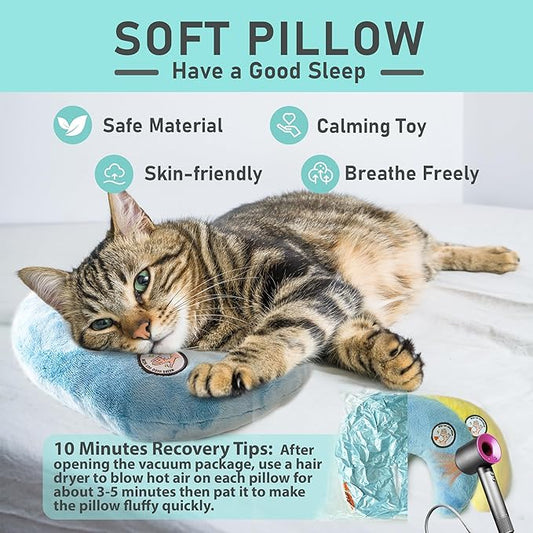 Cat Pillow, Dog Pillow, Claming Pillows for Small Dogs and Cats, Joint Relief Sleeping Improve Pet Neck Pillow, Deep Sleep Fluffy & Cozy Pet Calming Toy,Machine Washable(2 Pack(Blue&Yellow))