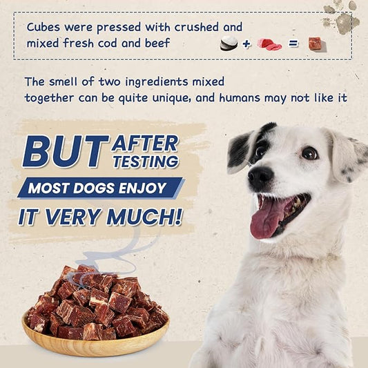 Dog Treats Training Rewards, Beef Cod Cubes, 1% Taurine Added, 12.5 oz, Rawhide Free, Grain Free, Low Fat Dog Training Rewards and Snacks, No Additives