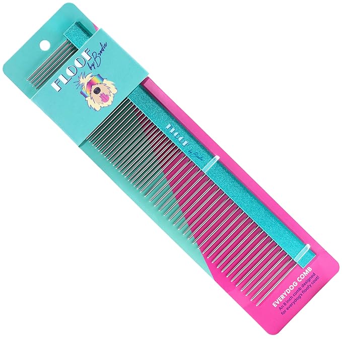 Everydog Comb, 8 in. Greyhound Style Fine/Coarse Fur Comb for Dogs and Puppies, Rounded Corners Prevent Friction and Breakage, Solid Brass with Steel Teeth, Chrome Finish