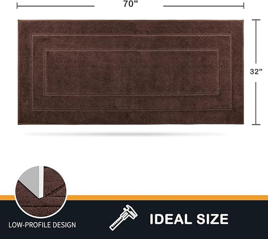 PURRUGS Dirt Trapper Door Mat 32" x 70", Non-Slip/Skid Machine Washable Entryway Rug, Dog Door Mat, Super Absorbent Welcome Mat for Muddy Wet Shoes and Paws, Brown
