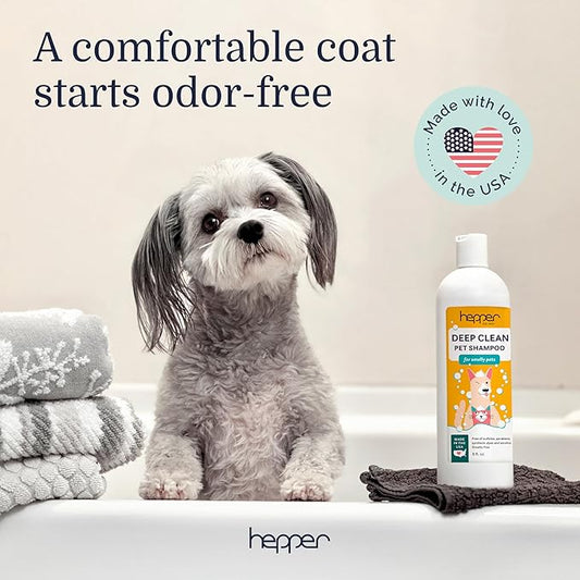 Hepper Deep Clean Pet Shampoo for Smelly Pets: Deskunk, Odor Control, Shedding Control, & Coat Care for All Breeds! Ideal for Short, Long, Double-Coated, and Smelly Pets
