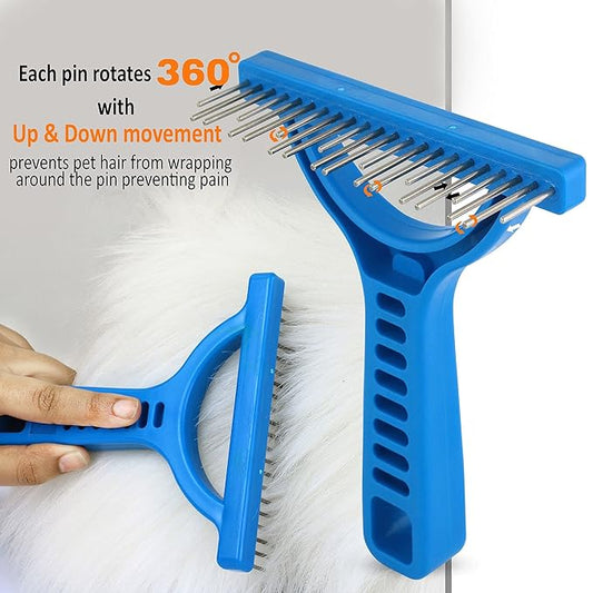 The Untangler Rakes for Grooming and Shedding -silky smooth rotating teeth to easily collect loose hair (Black, Shedding)