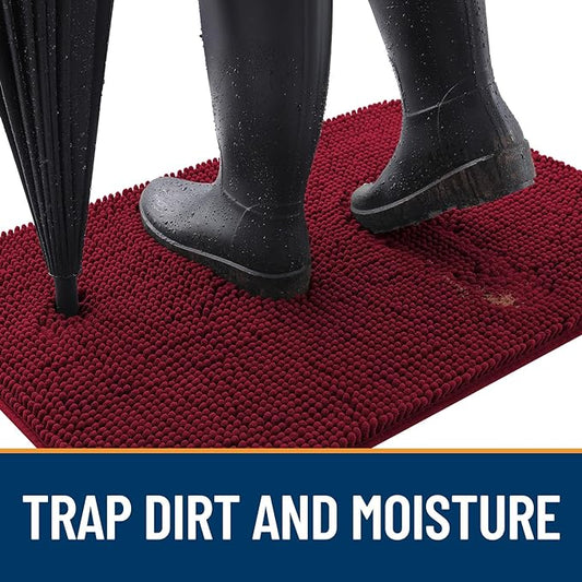 OLANLY Dog Door Mat for Muddy Paws 36x24, Absorbs Moisture and Dirt, Absorbent Non-Slip Washable Mat, Quick Dry Chenille, Mud Mat for Dogs, Entry Indoor Door Mat for Inside Floor, Burgundy
