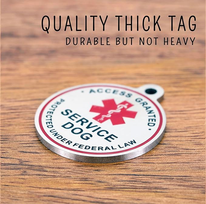Service Dog ID Tag for Small & Large Dogs - Emotional Support ESA Medical Alert Collar Accessory - Durable Stainless Steel Service Animal Tag - Classic Therapy Dog Service Tag in Silver Small
