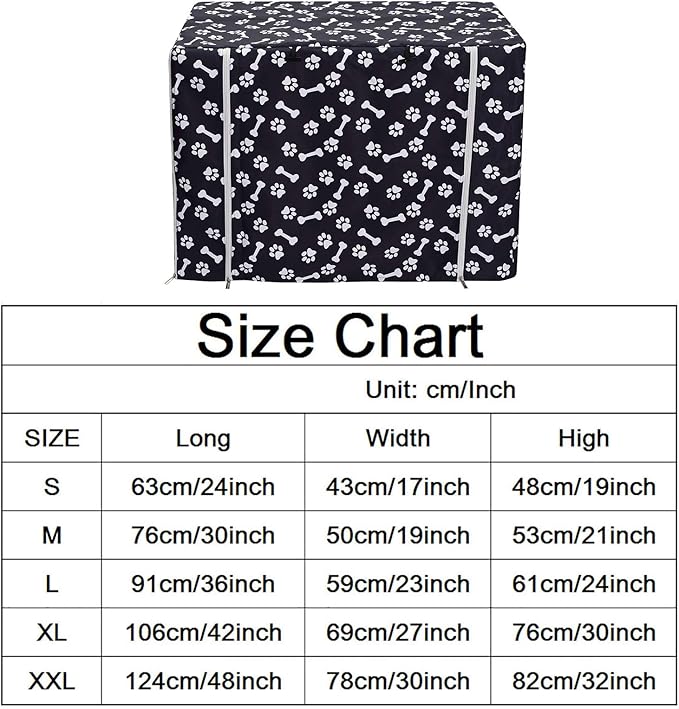 Morezi Dog Crate Cover for Wire Crates,Cage, Heavy Nylon Durable Waterproof Windproof Pet Kennel Cover Indoor Outdoor Protection - Cover only - Black Paw Bone - Medium