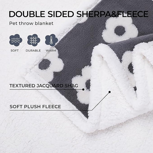 Luciphia Waterproof Dog Cat Blanket Fluffy Thick Fleece Pet Blanket,Washable Double Sided Sherpa Calming Blankets Flower Print Blankets for Medium Large Dogs Cats(Dark Grey,67x57 inches)