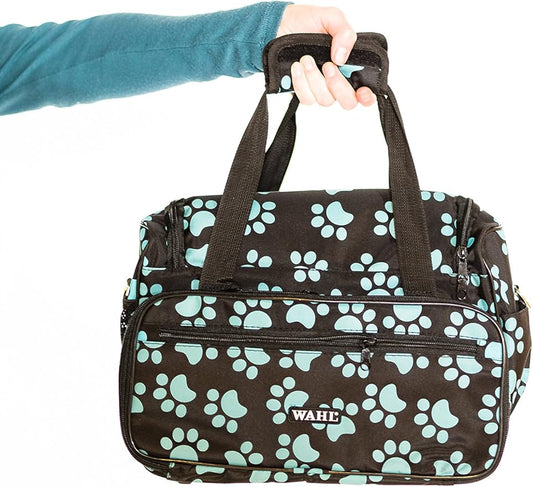 WAHL Professional Animal Travel Tote Bag with Zipper - Travel Bag - Storage Bag for Grooming Supplies - for Dog, Cat & Pet Groomers - 28.8 Inches, Turquoise Paw Print Design (#97764-300)