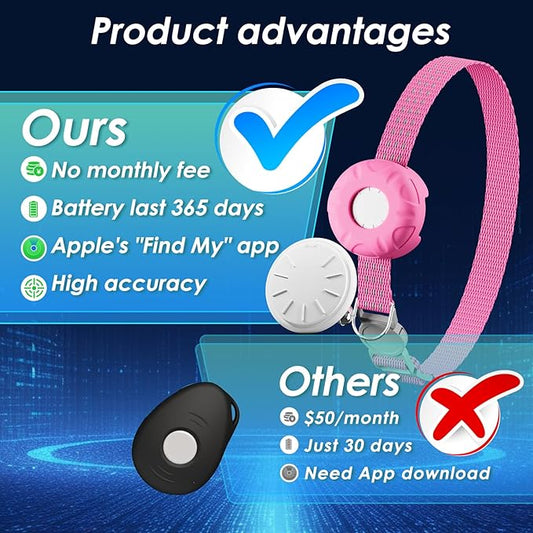 Cat Tracker, Pet Tracker for Cats, Cat Tracker Collar with Safety Elastic Buckle, Works with Any Collar,Compatible with Apple Find My App (Only iOS), No Monthly Fee Pet Tracker, Pink