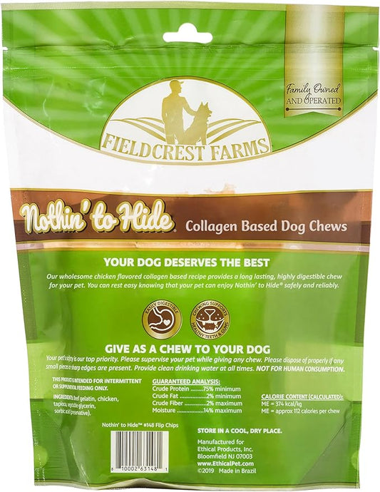 Fieldcrest Farms Nothin to Hide Flip Chips Dog Chews - Natural Rawhide Alternative Treats for Dogs, Collagen Based Snack for Moderate Chewers Up to 35lbs, Chicken Flavor - 2 Packs (16 Chips)