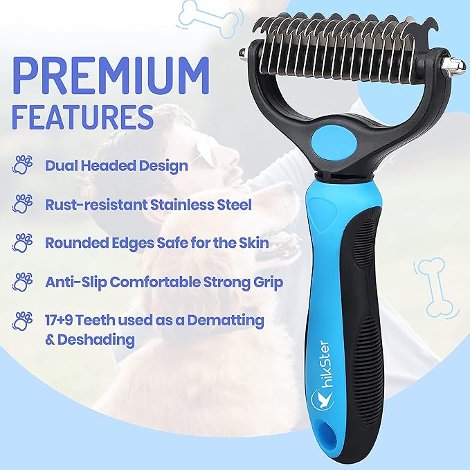 Dematting Comb for Dogs & Cats with Stainless Steel Rake Comb, Double Sided Pet Grooming Tools, Furever Brush, Cat Dematting Tool, Undercoat Rake for Small, Medium & Large Hairs Coat