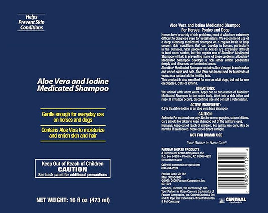 Farnam Medicated Shampoo with Aloe Vera and Iodine | Moisturizing and Gentle | for Horses, Ponies and Dogs | 16 oz (Pack of 2)