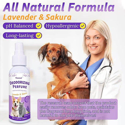 Deodorizing Perfume Spray for Pets, luxury Scent, Long-Lasting Fragrance, 3.38 Fl Oz. (Lavender & Sakaru)