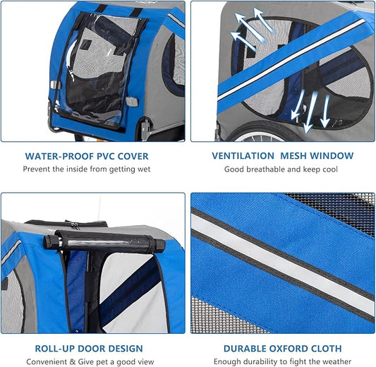 PEXMOR Dog Bike Trailer, Folding Pet Dog Trailer Cart for Bicycle, Bike Cargo Wagon Carrier w/Universal Hitch & 20" Wheel