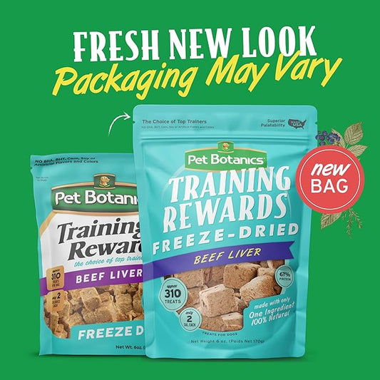 Pet Botanics 6 Oz. Pouch Training Reward Freeze Dried, Beef Liver Flavor, with 310 Treats Per Bag, The Choice of Top Trainers