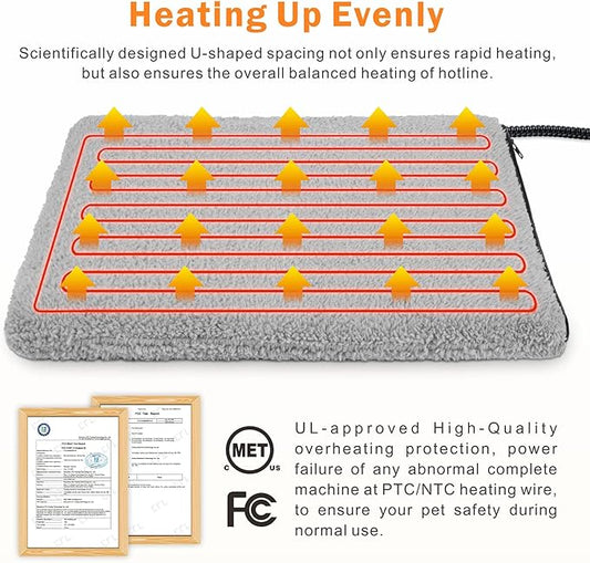 Heated Cat Bed, 11 Adjustable Temperature Pet Heating Pad Indoor for Dogs Cats Heating Mat with Timer, Auto Power Off, Electric Pet Heating Pad for Cat House (Grey, S(18" x 16"))