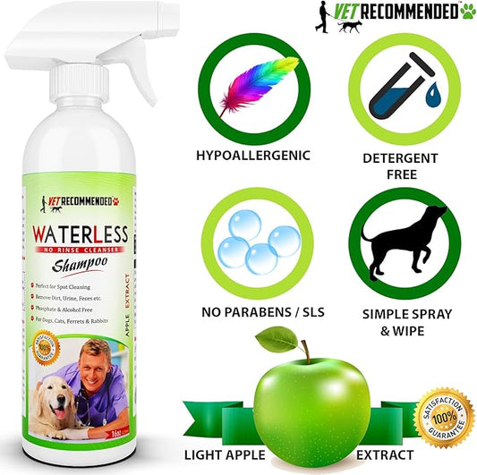 Waterless Dog Shampoo No Rinse Dry Shampoo for Dogs (16oz), Detergent and Alcohol Free, Apple Extract - Perfect for Spot Cleaning The Dog Coat - Made in USA