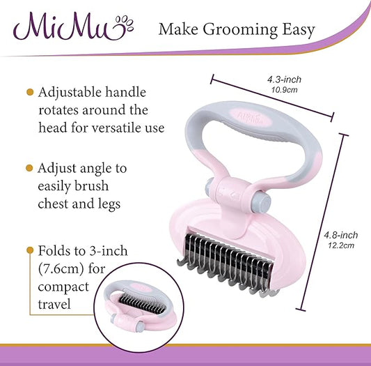 MiMu Dog Deshedding Brush with Smart Handle and Comb - Shedding Brush Dog Hair Undercoat Rake for Dog and Cat Grooming