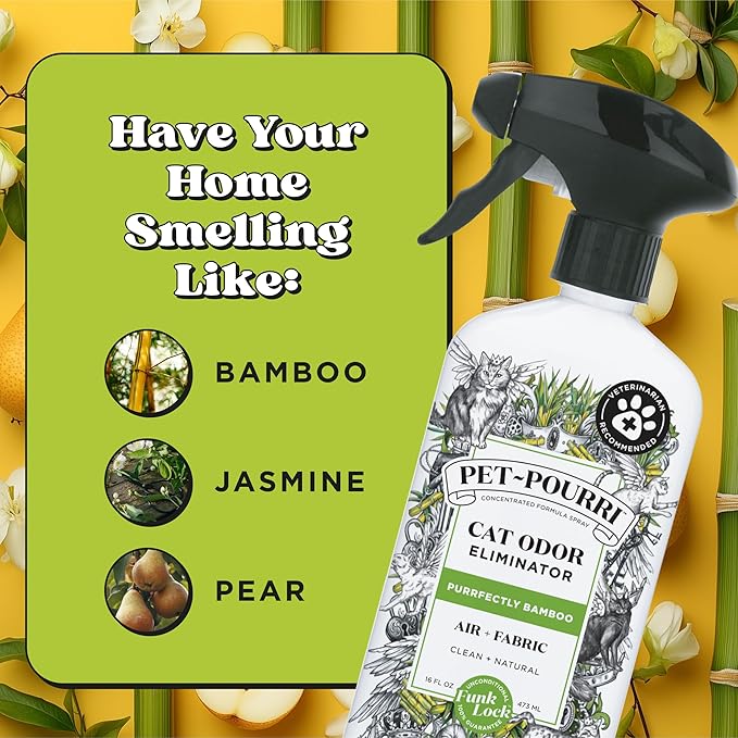 Pet-Pourri Pet Odor Air + Fabric Odor Eliminator Spray, Purrfectly Bamboo, 16 Fl Oz