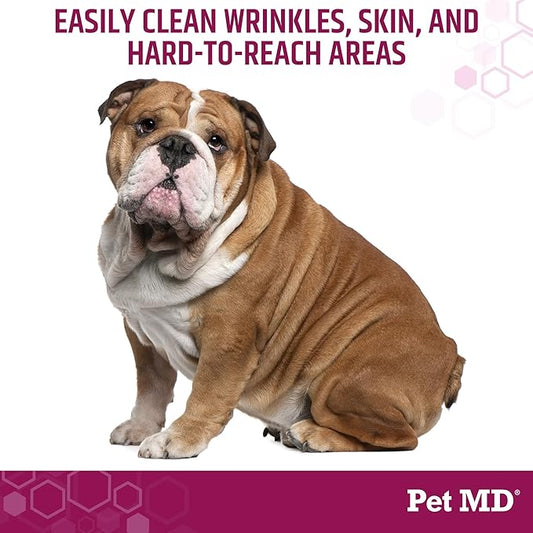 Pet MD Wrinkle Finger Wipes for Dogs & Cats - Dog Tear Stain Remover and Debris Cleaner for Skin Folds - Fragrance-Free & Hypoallergenic Grooming Wrinkle Wipes French Bulldog, Pug, and More - 50ct