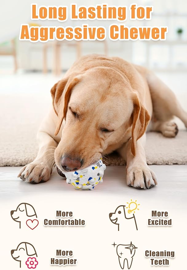 Dog Balls for Aggressive Chewers,Indestructible Tennis Balls for Dogs, Durable Bouncy Dog Toy Balls, Interactive Dog Toys for Fetch Game, Lightweight Floating Balls (White Small)
