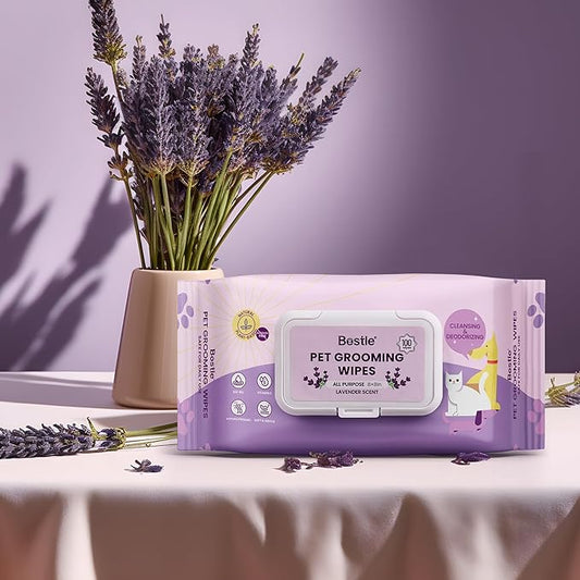 Dog Wipes, 100 Count Pet Grooming Wipes, Conditioning Shine Coat, Cleaning and Deodorizing, Pet Wipes for Dogs & Cats, for Sensitive Skin (Lavender)