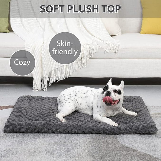 Washable Dog Bed Mat Reversible Dog Crate Pad Soft Fluffy Pet Kennel Beds Dog Sleeping Mattress for Large Jumbo Medium Small Dogs, 23 x 17 Inch, Gray