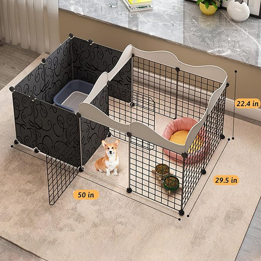 Fhiny Small Animal Playpen, Portable Rabbit Fence Indoor Metal Wire Yard Fence Guinea Pig Cage Playpen Metal Enclosure for Rabbit Guinea Pig Chinchilla Hamster Puppy Kitten with 12 Panels (Black)