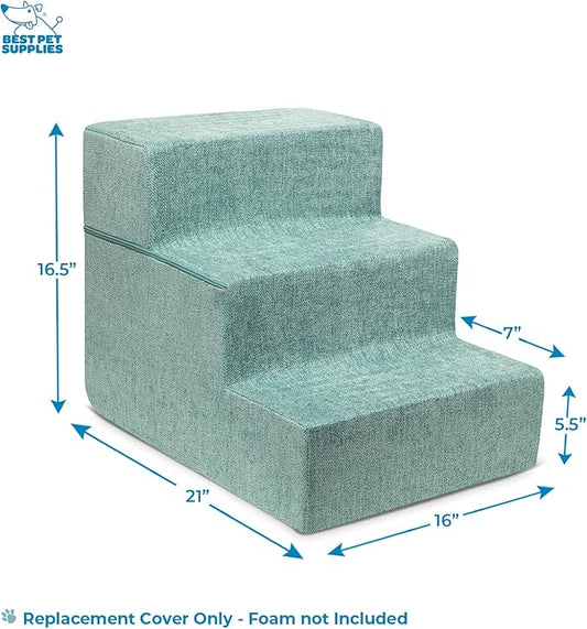Best Pet Supplies Portable Foldable Foam Pet Stairs/Steps for Couch, Sofa, and High Bed, Non-Slip Bottom Balanced Paw Safe - Pale Teal, Foldable 3-Step (H: 16.5")