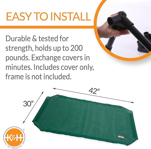 K&H Pet Products Elevated Cooling Outdoor Dog Bed Portable Raised Dog Cot Replacement Cover Only All Weather All Season Green Large 42 X 30 Inches (Cot NOT Included)