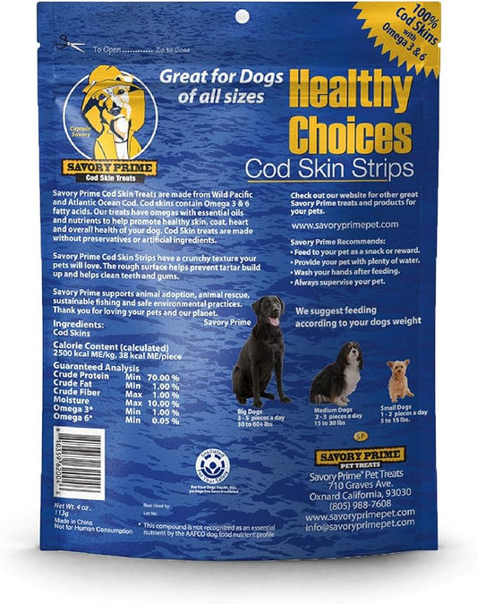 Savory Prime Cod Skin Fish Strips, 4-Ounce, All Breed Sizes (49662004)