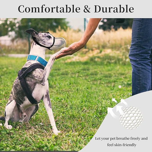 Dog Muzzle, Breathable Soft Muzzle for Medium to Large Dogs to Anti & Prevent Barking Biting Chewing, Reflective & Adjustable Basket Muzzle with Air Mesh for Beagle Beige L
