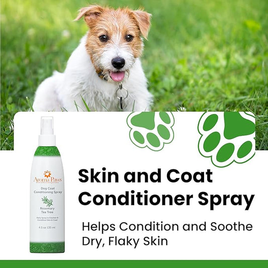 Scented Dog Coat Spray – Cleansing, Conditioning, Moisturizing – Toxin Free, Healthy Ingredients – Aromatic Grooming Puppy Spray – Loosens Knots, Tangles – 4.5 Oz., Rosemary Tea Tree