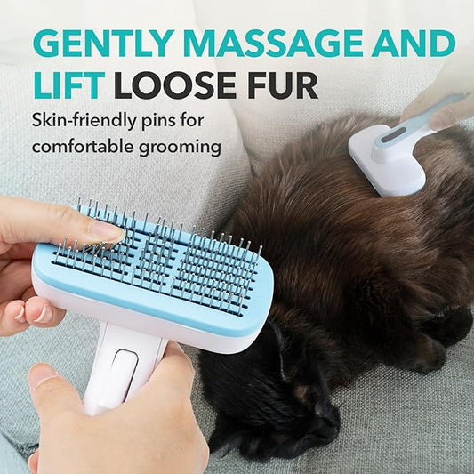 Pet Grooming Cat Hair Brush - Self Cleaning Brushes for Long and Short Haired Cats Dogs | Shedding, Matted Fur, Undercoat Cleaner Tool | Soft Bristle, One-Click Release Button