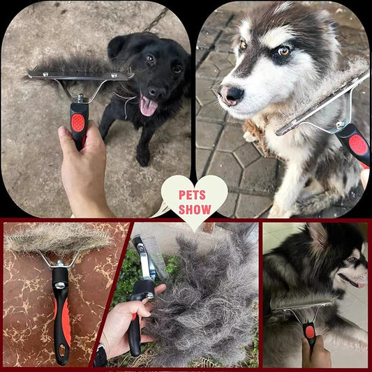 Undercoat Rake for Dogs, Long Tooth Dog Rakes Brush with Anti-Slip Handle - Dog Shedding Brushes for Grooming Long Hair Pets Husky,German Shepherd,Golden Retriever