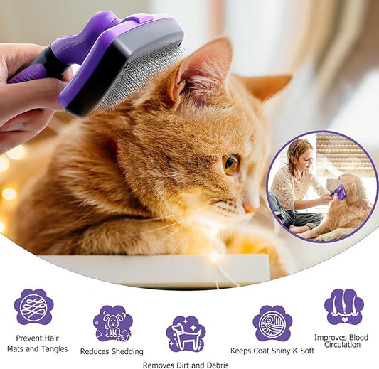 4 in 1 Pet Grooming Kit, Self Cleaning Slicker Brush for Dogs Cats & Small Animals, Dog Brush for Shedding Short Long Haired Dogs. Removes Loose Undercoat, Tangled Hair, Steam Brush