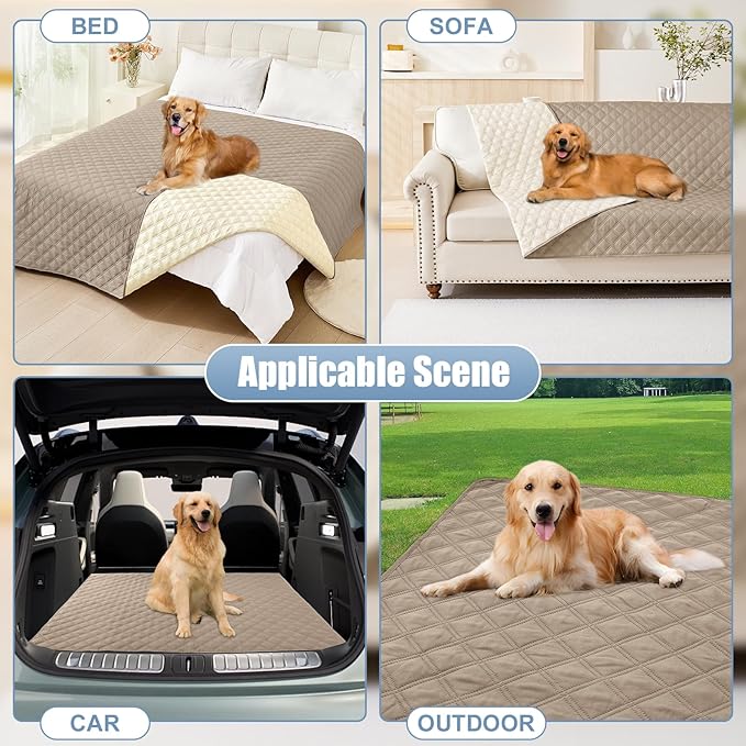 Smiry Waterproof Dog Blanket, Reversible Dog Bed Cover Pet Blanket, Soft Couch Cover for Dogs Washable, Bed Couch Sofa Furniture Protector for Puppy Cat Kids (82"x102", Taupe/Beige)