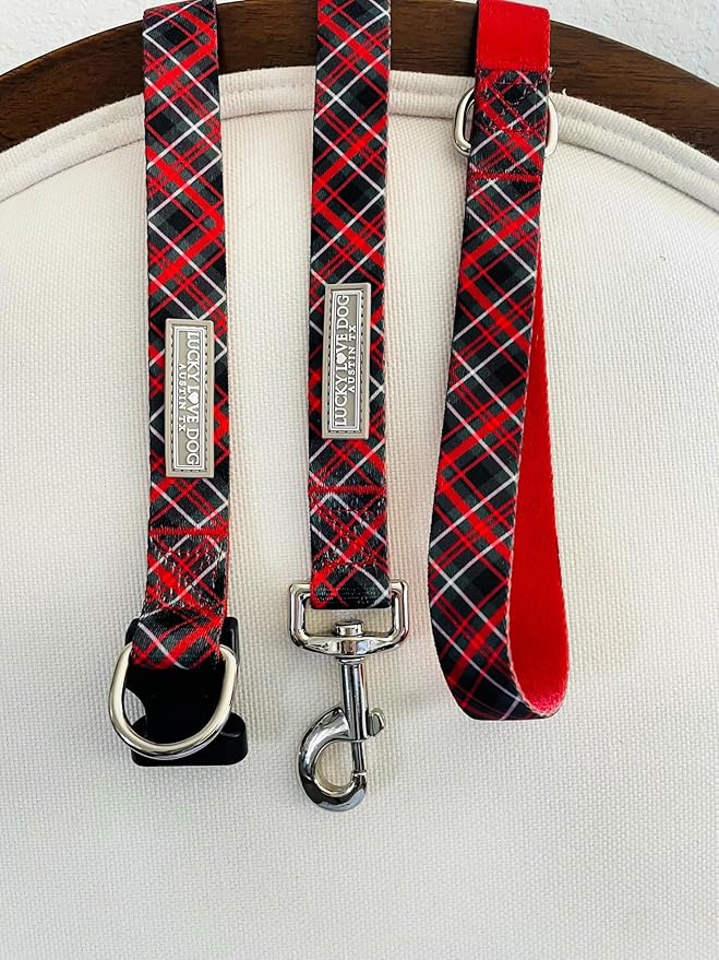 Lucky Love Dog Collar and Leash Set, Beautiful Evergreen Dog Collar, Vivid Berry Plaid Dog Collar for Boy and Girl Dogs - (Small, Heywood Combo)