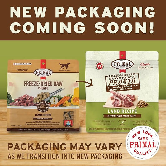 Primal Freeze Dried Dog Food Pronto, Lamb; Scoop & Serve, Complete & Balanced Meal; Also Use as Topper or Treat; Premium, Healthy, Grain Free, High Protein Raw Dog Food (16 oz)
